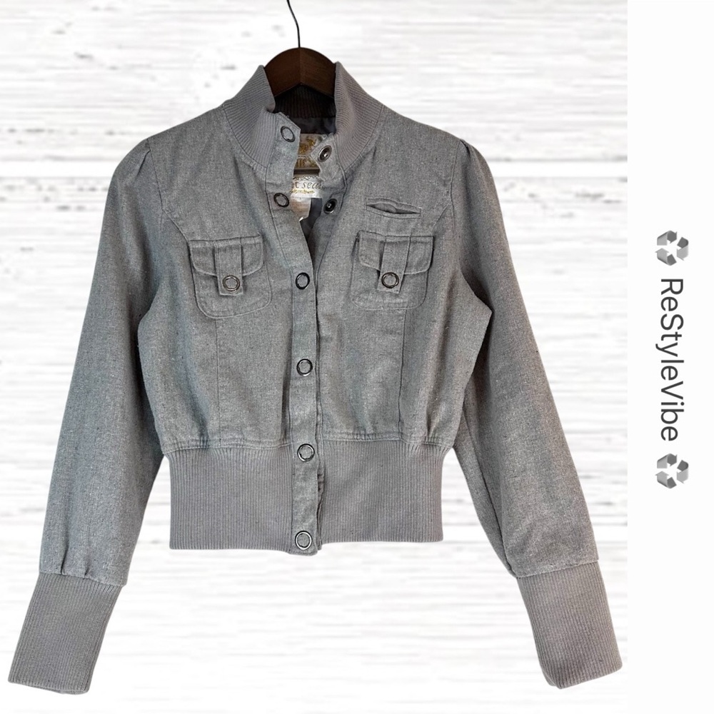 WET SEAL Women’s Size L Jacket Coat Bomber Style Wool Blend Lined Cropped Y2K